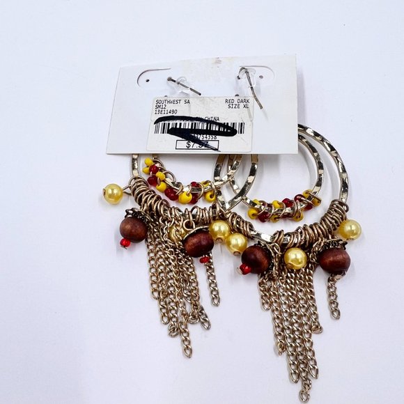 NWT - Charming Charlie - Yellow & Red Beaded Chandelier Fishhook Earrings - Picture 5 of 6